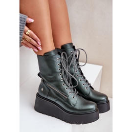 Botas Obreras De Piel Con Plataforma Y Cuña Maciejka 06676-09 Verde 8