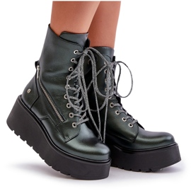 Botas Obreras De Piel Con Plataforma Y Cuña Maciejka 06676-09 Verde 9