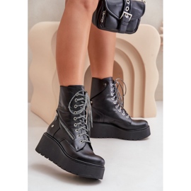 Botas Obreras De Piel Con Plataforma Y Cuña Maciejka 06676-01 Negro 2