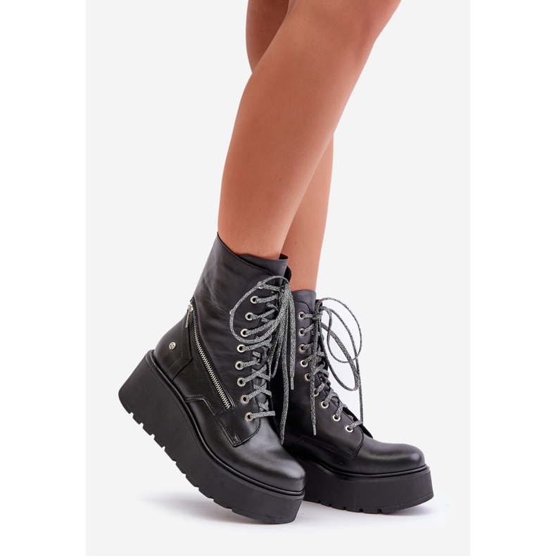 Botas Obreras De Piel Con Plataforma Y Cuña Maciejka 06676-01 Negro 1