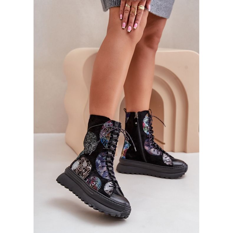 Botas De Gamuza De Cuero Con Plataforma Cálida Maciejka 06565-01 Negro 2