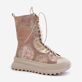 Botas De Ante De Piel Con Plataforma Cálida Maciejka 06565-04 Beige 4
