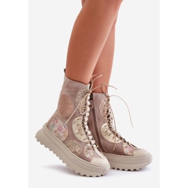 Botas De Ante De Piel Con Plataforma Cálida Maciejka 06565-04 Beige 1