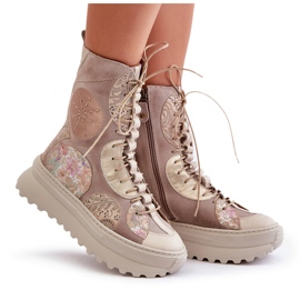 Botas De Ante De Piel Con Plataforma Cálida Maciejka 06565-04 Beige 9