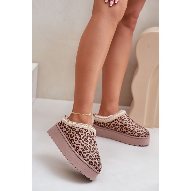 Botas de nieve con plataforma para mujer aisladas con piel de leopardo, marrón, Remenia 2 Botas de nieve con plataforma para mujer aisladas con piel de leopardo, marrón, Remenia 2