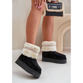 Botas de nieve con plataforma para mujer con pelo y estampado, negro Deepanti 1