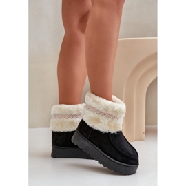 Botas de nieve con plataforma para mujer con pelo y estampado, negro Deepanti 2