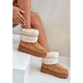 Botas de nieve con plataforma para mujer con pelo y estampado Deepanti camel marrón 2