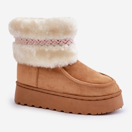 Botas de nieve con plataforma para mujer con pelo y estampado Deepanti camel marrón 5