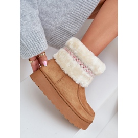 Botas de nieve con plataforma para mujer con pelo y estampado Deepanti camel marrón 3