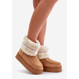 Botas de nieve con plataforma para mujer con pelo y estampado Deepanti camel marrón 6