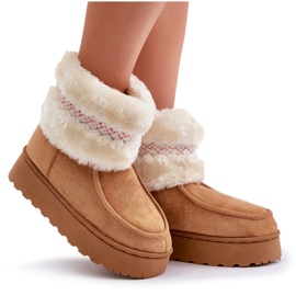Botas de nieve con plataforma para mujer con pelo y estampado Deepanti camel marrón 10
