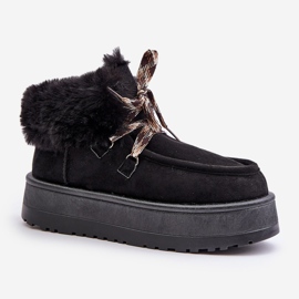 Botas de nieve de plataforma baja para mujer con piel, negro Neathren 4