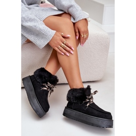Botas de nieve de plataforma baja para mujer con piel, negro Neathren 6