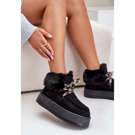 Botas de nieve de plataforma baja para mujer con piel, negro Neathren 7