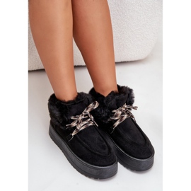 Botas de nieve de plataforma baja para mujer con piel, negro Neathren 8