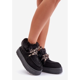 Botas de nieve de plataforma baja para mujer con piel, negro Neathren 1
