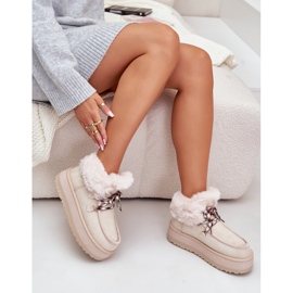 Botas de nieve de plataforma baja para mujer con piel, beige claro Neathren 6