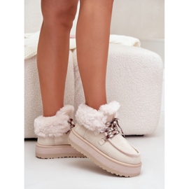 Botas de nieve de plataforma baja para mujer con piel, beige claro Neathren 3
