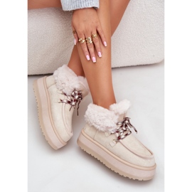Botas de nieve de plataforma baja para mujer con piel, beige claro Neathren 7