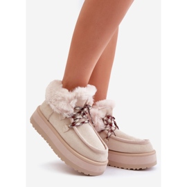 Botas de nieve de plataforma baja para mujer con piel, beige claro Neathren 1