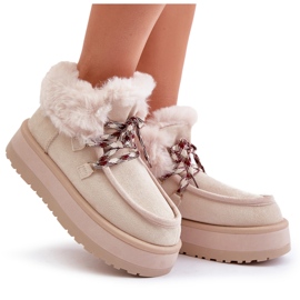 Botas de nieve de plataforma baja para mujer con piel, beige claro Neathren 8