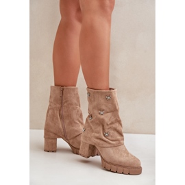 Botines decorados con parte superior vuelta y tacón alto, Beige Esadora 3