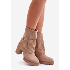 Botines decorados con parte superior vuelta y tacón alto, Beige Esadora 1 Botines decorados con parte superior vuelta y tacón alto, Beige Esadora 1