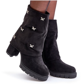 Botines decorados con parte superior vuelta y tacón alto, Black Esadora negro 9