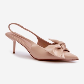 Tacones Altos Emiranna Beige De Piel Ecológica Con Lazo 4