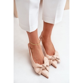 Tacones Altos Emiranna Beige De Piel Ecológica Con Lazo 6