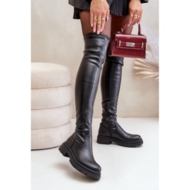 Botas altas de piel ecológica con tacón plano, Santira negra negro 2