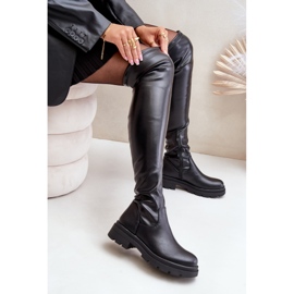Botas altas de piel ecológica con tacón plano, Santira negra negro 6