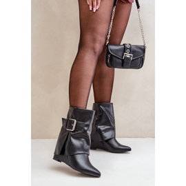 Botines negros de cuña Vortinia con parte superior vuelta y hebilla 2