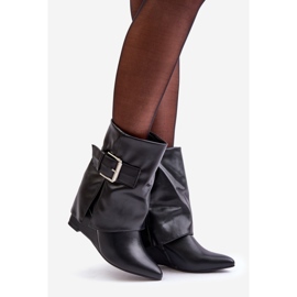 Botines negros de cuña Vortinia con parte superior vuelta y hebilla 1