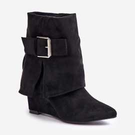 Botines de cuña con parte superior vuelta y hebilla, Ante Eco, Black Vortinia negro 4