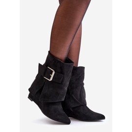Botines de cuña con parte superior vuelta y hebilla, Ante Eco, Black Vortinia negro 1