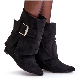 Botines de cuña con parte superior vuelta y hebilla, Ante Eco, Black Vortinia negro 9