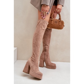 Botas por encima de la rodilla Nadelian beige con tacón alto y plataforma 2 Botas por encima de la rodilla Nadelian beige con tacón alto y plataforma 2