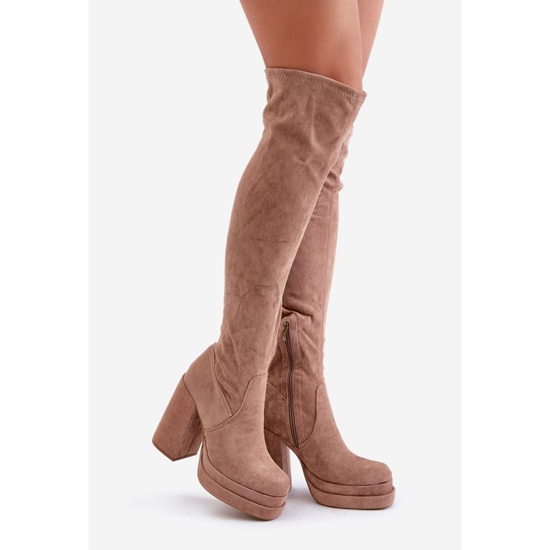 Botas por encima de la rodilla Nadelian beige con tacón alto y plataforma 1 Botas por encima de la rodilla Nadelian beige con tacón alto y plataforma 1