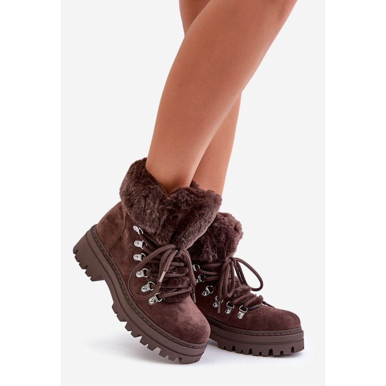 Cazadores de mujer con cordones y pelo, Vaminia marrón oscuro 1