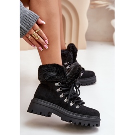 Cazadores de mujer con cordones y pelo, Negro Vaminia 5