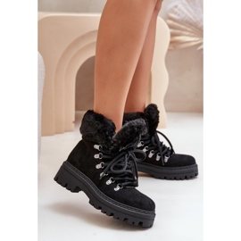 Cazadores de mujer con cordones y pelo, Negro Vaminia 2