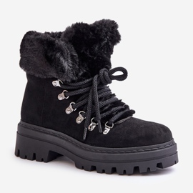 Cazadores de mujer con cordones y pelo, Negro Vaminia 4