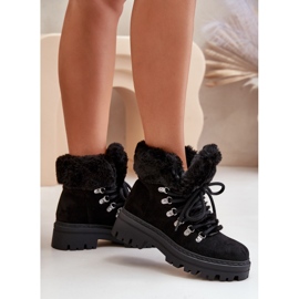 Cazadores de mujer con cordones y pelo, Negro Vaminia 3