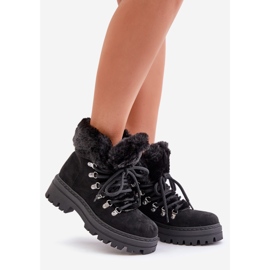 Cazadores de mujer con cordones y pelo, Negro Vaminia 1