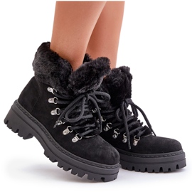 Cazadores de mujer con cordones y pelo, Negro Vaminia 10