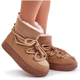 Botas de nieve con plataforma para mujer aisladas con pelo Aziara Camel beige 9