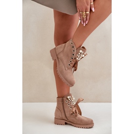 Botas Aislante De Ante Con Perlas Y Lazo, Beige Perla 5