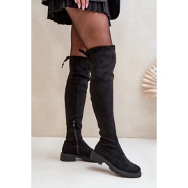Botas por encima de la rodilla con tacón plano confeccionadas en ante ecológico, Negro Arkelia 3